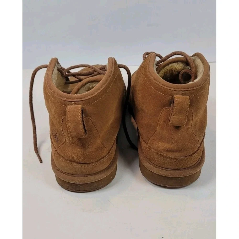 LL Bean Men's Wicked Good Boots Three Eye Shearling Suede Brown Sz 11